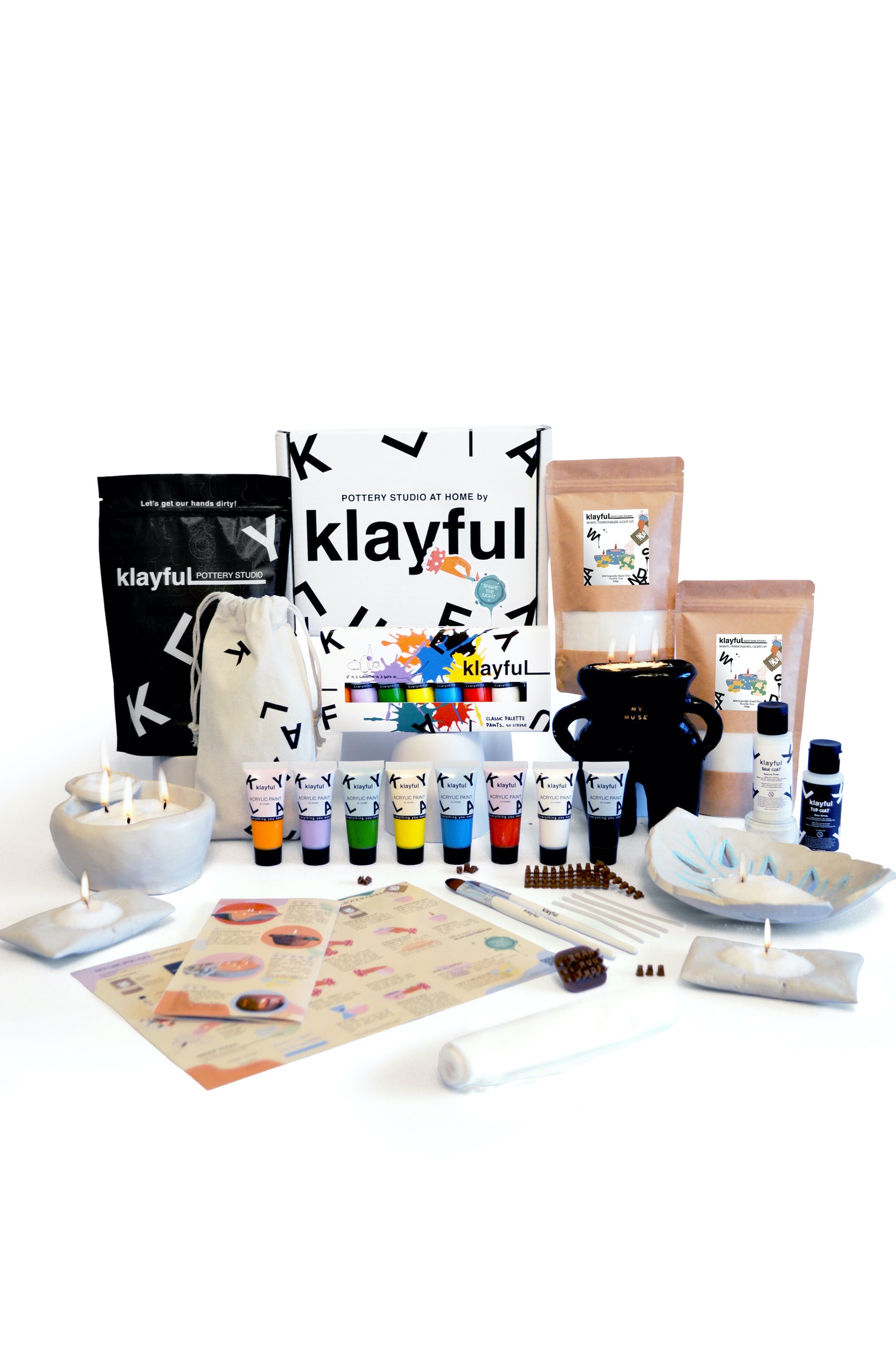 Klayful Candle Kit – 1.5kg of Natural White Clay + 400g Wax + Paints & Stamps | DIY Candle Gift Box