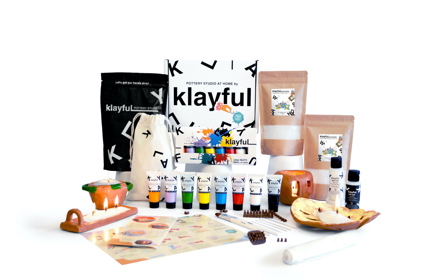 Klayful Candle Kit – 1.5kg of Natural Terracotta Clay + 400g Wax + Paints & Stamps | Rustic Candle Edition