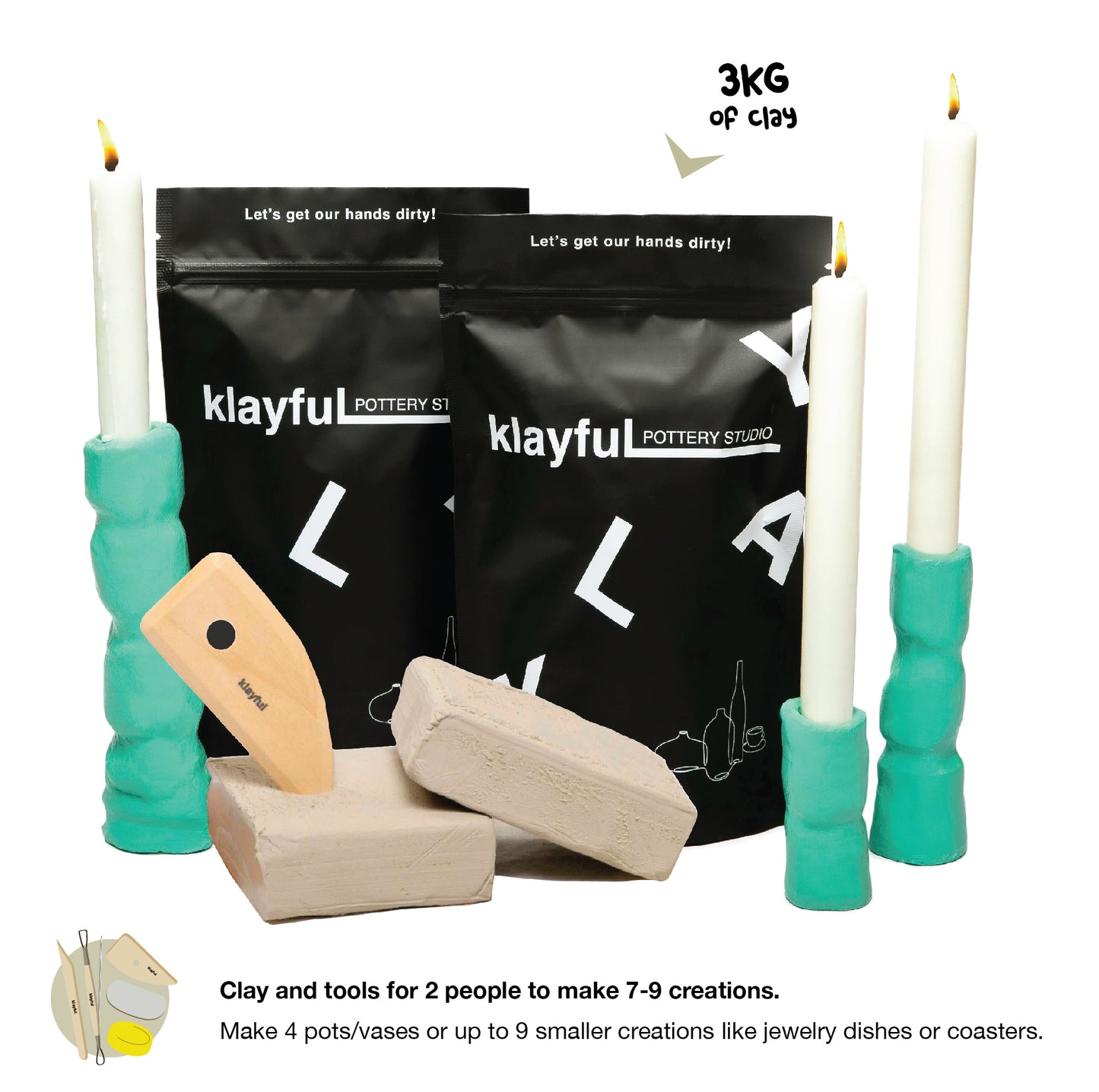 Klayful Premium Pottery Kit – Classic Colors (3kg) | Designed for Shared Moments