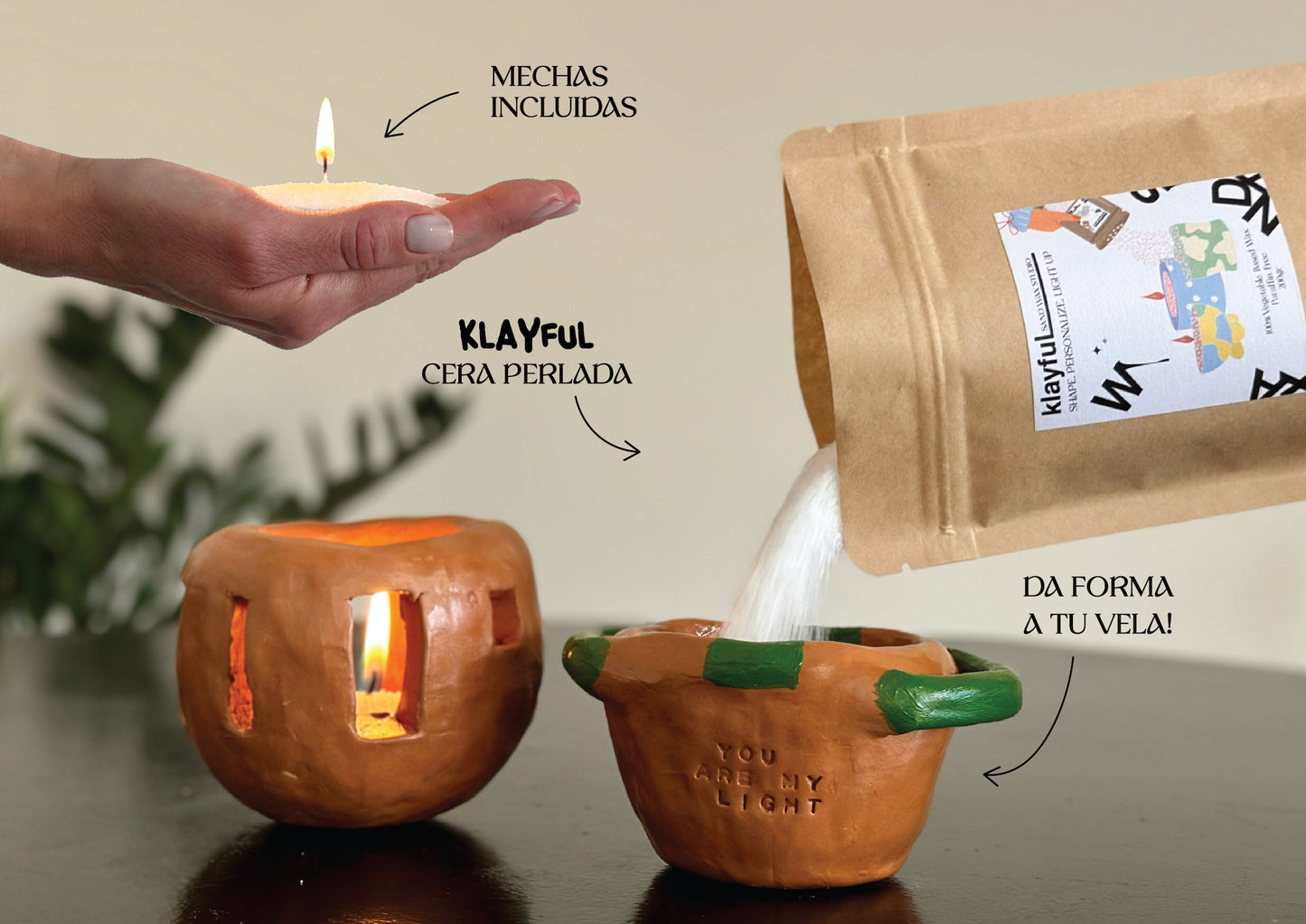 Klayful Candle Kit – 1.5kg of Natural Terracotta Clay + 400g Wax + Paints & Stamps | Rustic Candle Edition