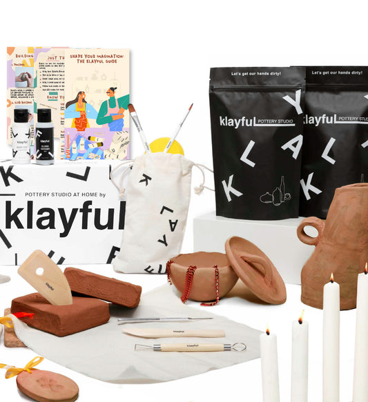Klayful Premium Pottery Kit – Minimalist Edition (3kg) | A Creative Duo Experience with Terracotta Clay