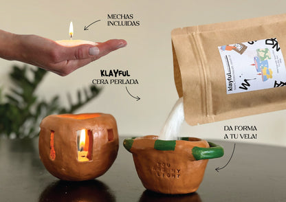 Klayful Candle Kit – 1.5kg of Natural Terracotta Clay + 400g Wax + Paints & Stamps | Rustic Candle Edition